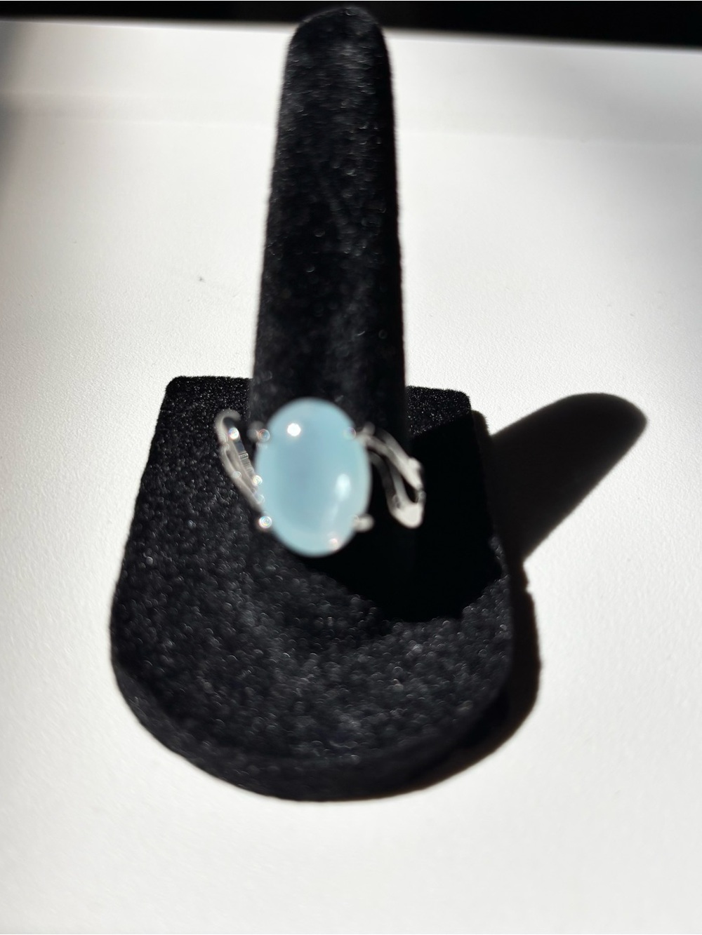Aquamarine colored Cabochon Ring - Light Blue/ Silvery  Band Size 7